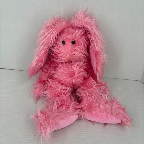 Russ Berrie Fuzzy Wuzzy Bunny Rabbit Plush Hot Pink Floppy Shaggy 14 Inch - Picture 5 of 8